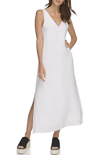 Dkny Women's Lightweight Linen Maxi Dress, White, Medium