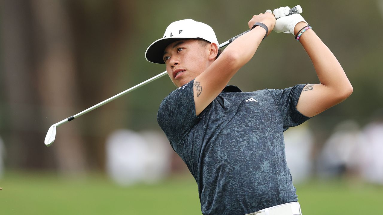 Jeffrey Guan of Australia plays an approach shot on the 16th hole during the ISPS HANDA Australian Open at The Australian Golf Course on December 02, 2023 in Sydney, Australia. 