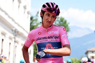 Egan Bernal pulls a face before stage 18 of the Giro d'Italia 2021