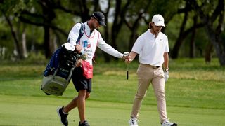 Tommy Fleetwood and his caddie on Sunday's round at the Valero Texas Open