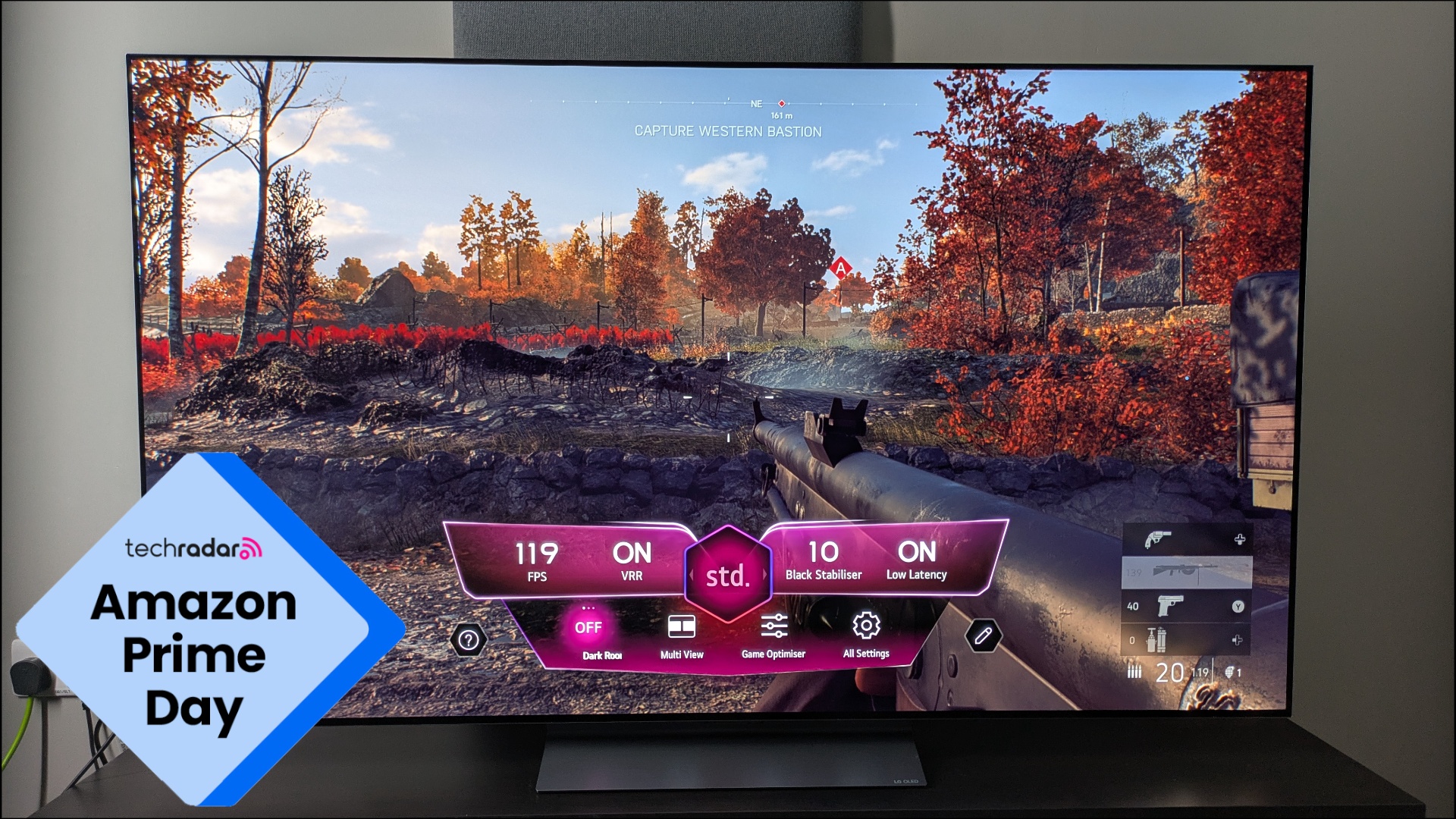 LG C5 with battlefield V on screen and Prime Day logo in bottom left corner 