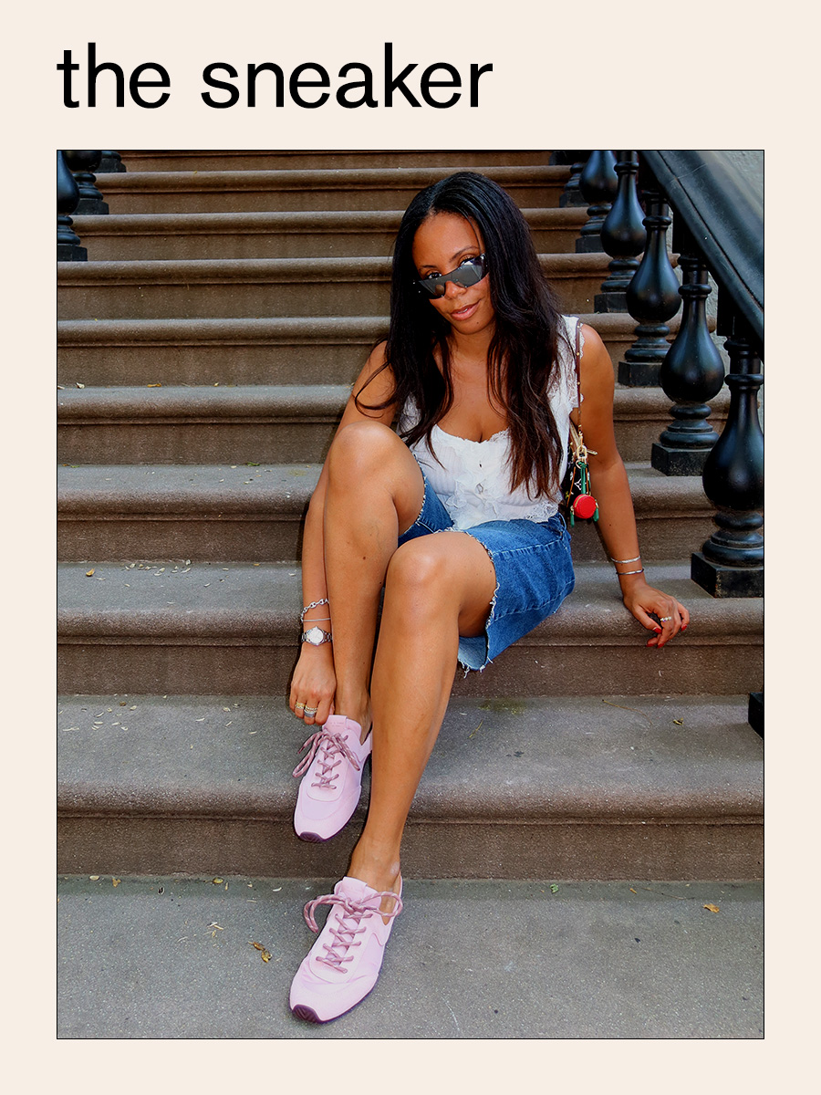 Sierra Mayhew wearing mule sneakers.