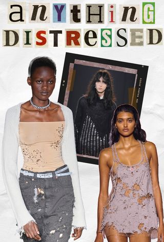 90s grunge fashion is shown in a collage with a photo of models wearing distressed clothing