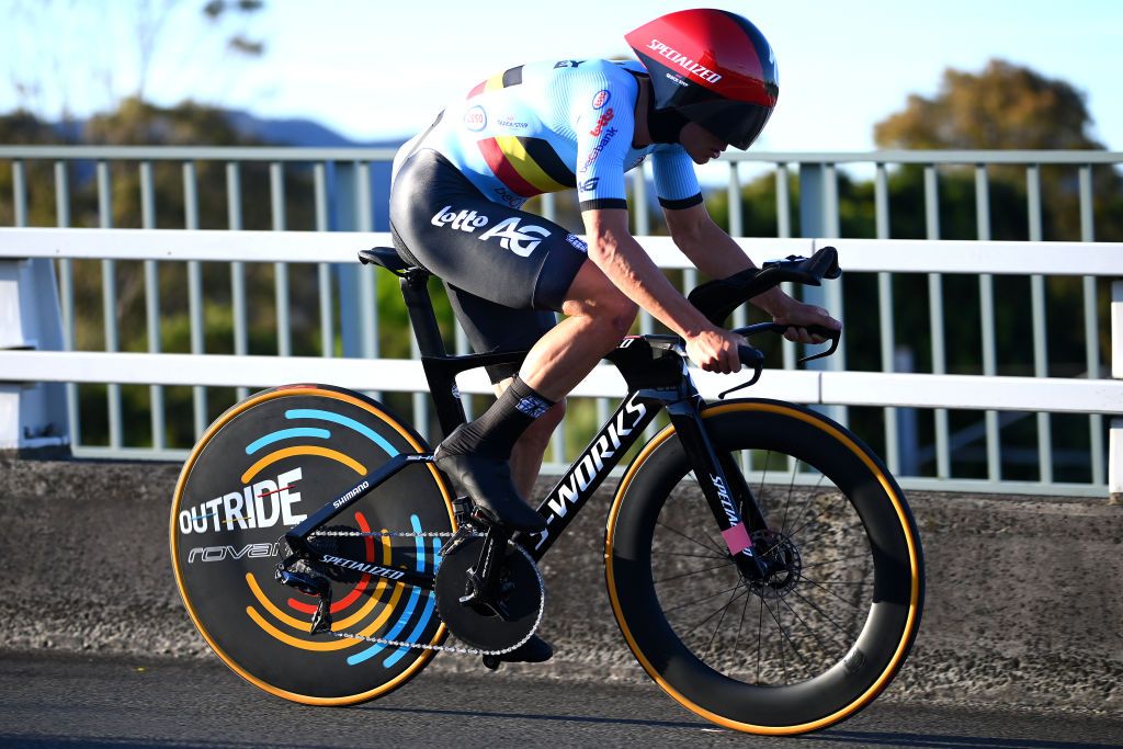 WOLLONGONG AUSTRALIA SEPTEMBER 18 Remco Evenepoel of Belgium sprints during the 95th UCI Road World Championships 2022 Men Individual Time Trial a 342km individual time trial race from Wollongong to Wollongong Wollongong2022 on September 18 2022 in Wollongong Australia Photo by Tim de WaeleGetty Images