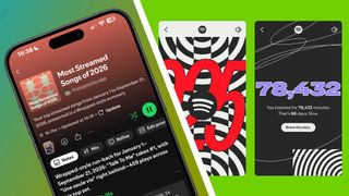 A smartphone showing a Spotify Prompted Playlist next to press material from Spotify Wrapped 2025
