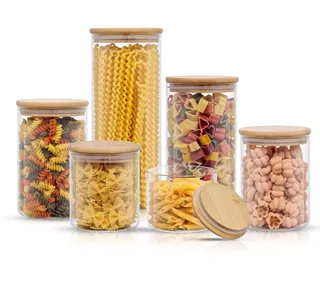 Joyjolt Set of 6 Storage Jars With Airtight Bam Boo Lids