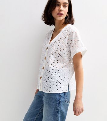 White Broderie Anglaise Short Sleeve Shirt