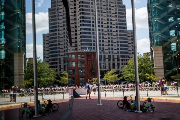 The race heads amongst the buildings of downtown Grand Rapids.