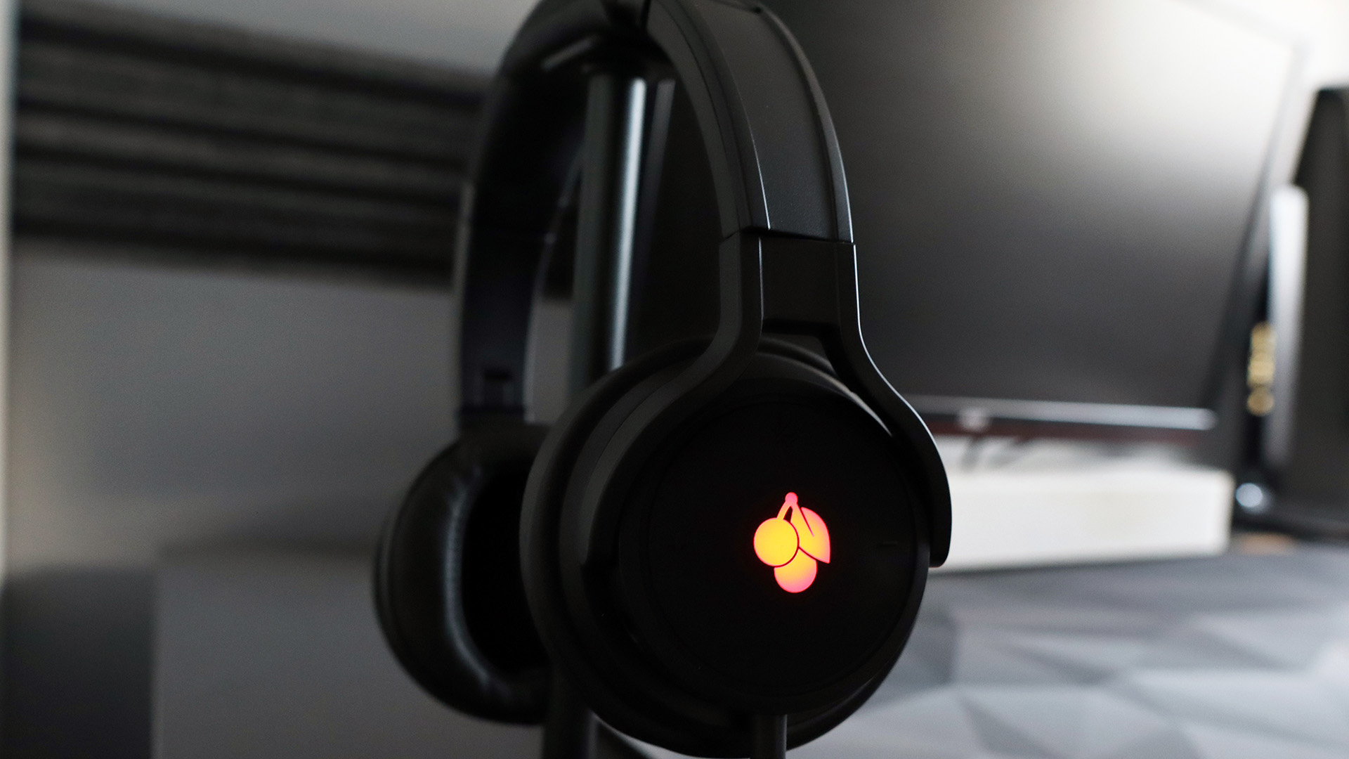 Cherry HC 2.2 gaming headset pictured on stand.