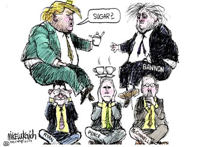Political Cartoon U.S. Donald Trump Steve Bannon GOP