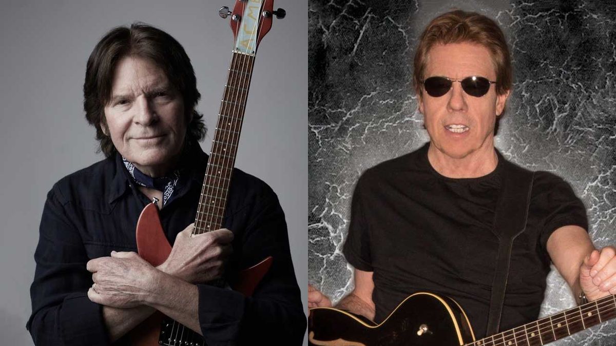 Montage shot of John Fogerty and George Thorogood, both holding guitars