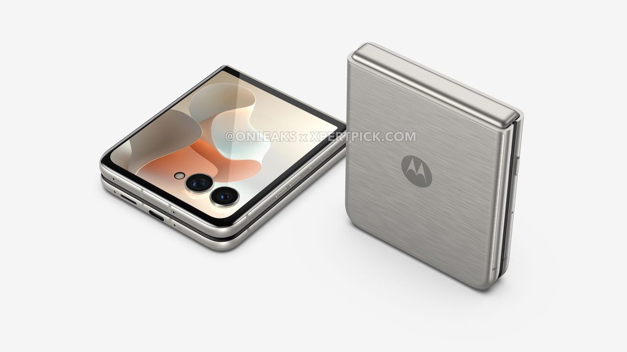 A leaked rendering of the Motorola Razr Ultra 2026 in a brushed silver colorway, showing a familiar design to its 2025 variant.
