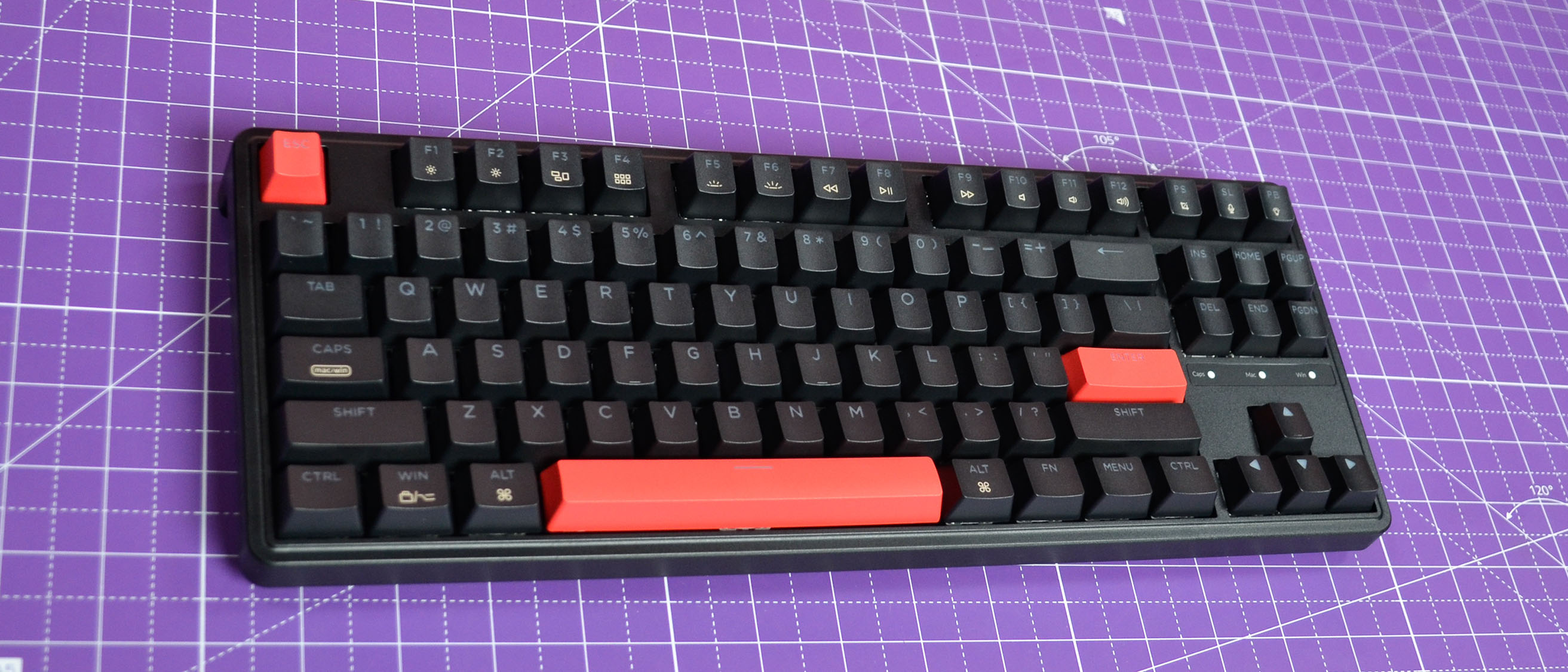 The Keychron C3 Pro on a purple deskmat