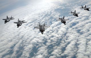 The U.S. Air Force's F-35 Lightning IIs from Hill Air Force Base in Utah fly in formation during a training flight May 2, 2017.