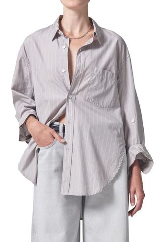Kayla Stripe Oversize Poplin Button-Up Shirt