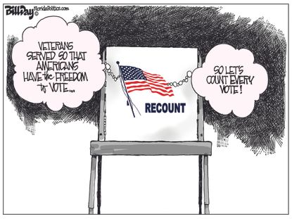 Political cartoon U.S. Florida governor midterm election recount Veterans Day