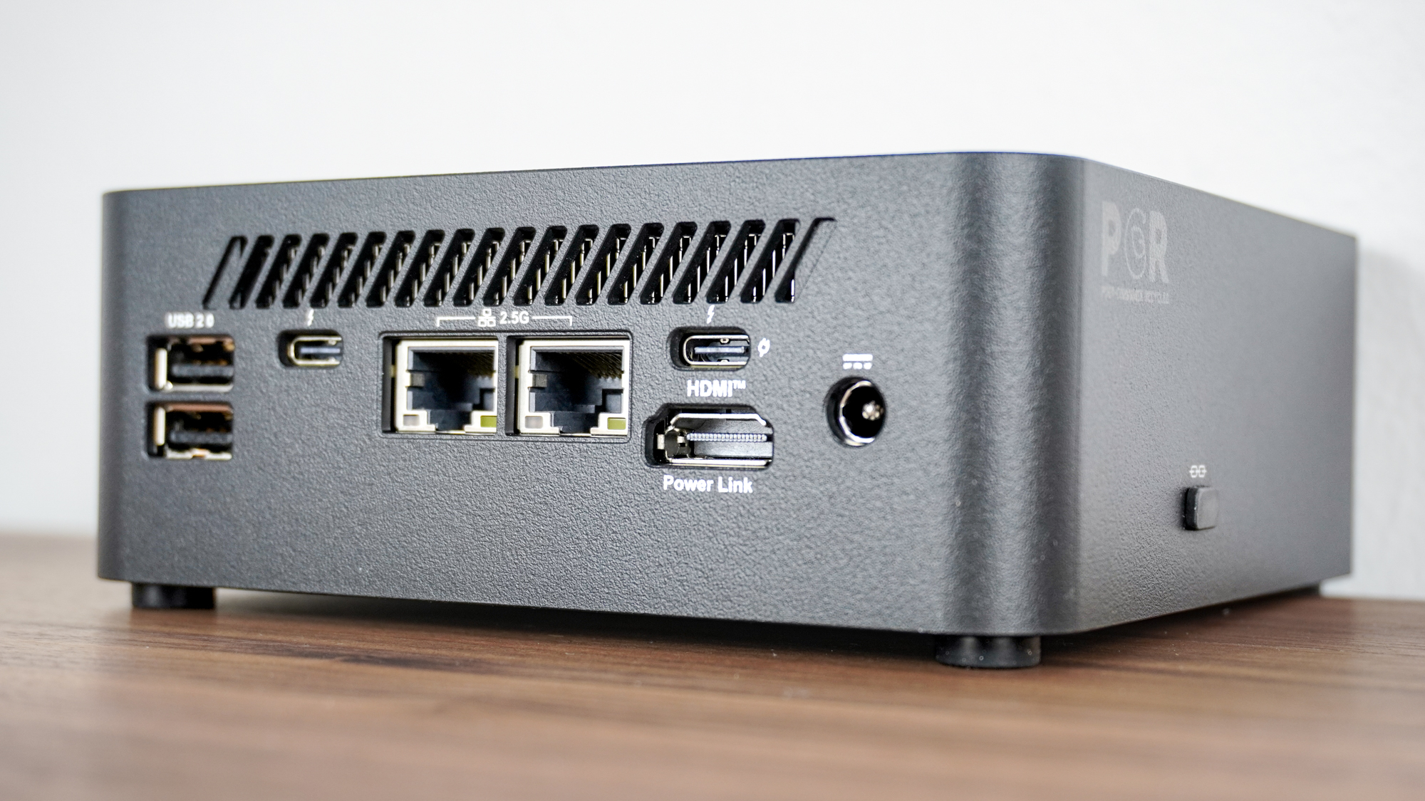 An angled shot showing the rear ports of the MSI Cubi NUC AI+ 2MG
