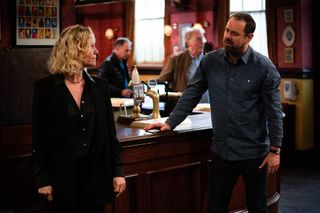 Janine Butcher asks Mick Carter for a favour in EastEnders