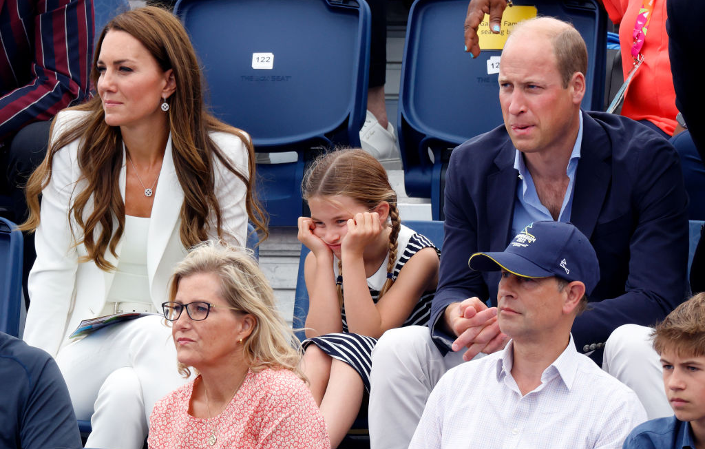 Princess Charlotte with Kate Middleton and Prince William at the Commonwealth Games in Birmingham