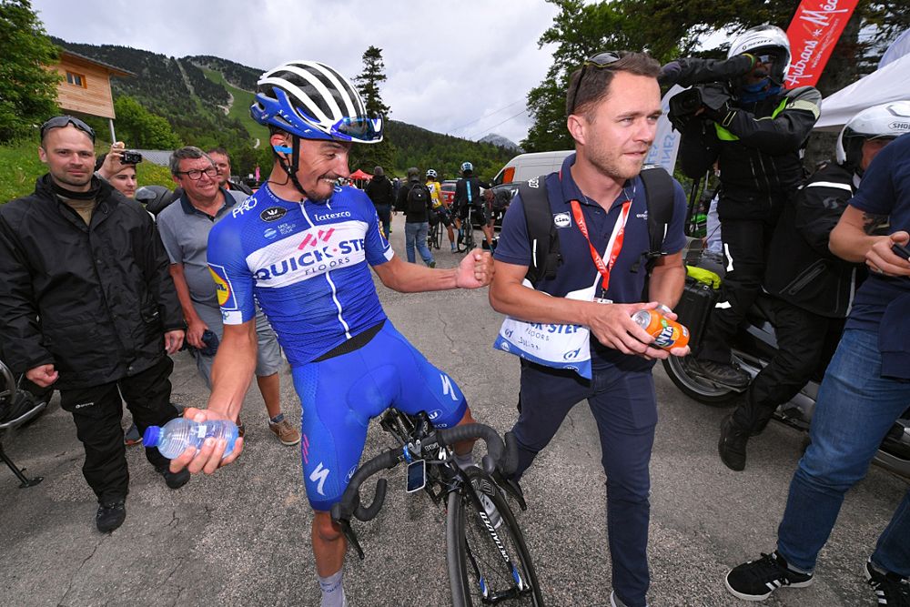 Julian Alaphilippe (Quick-Step Floors) celebrates his victory after stage 4 at Criterium du Dauphine