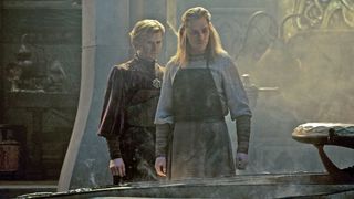 Celebrimbor and Sauron/Annatar watch as some new rings are forged in The Rings of Power season 2