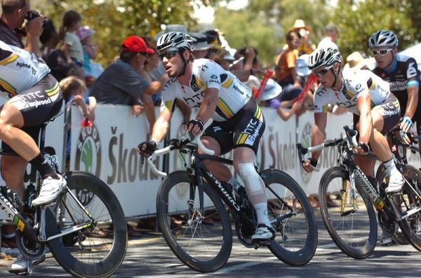 Mark Cavendish (HTC-Highroad still showing the affects from his earlier crash