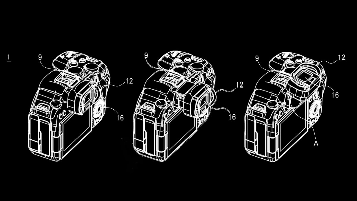 Canon patent diagrams for built-in tilt EVF for EOS R mirrorless cameras