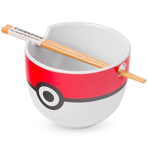 Pokeball Ceramic Ramen Noodle Bowl With Chopsticks