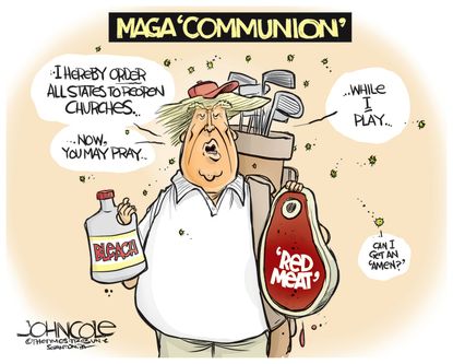 Political Cartoon U.S. Trump church lockdown coronavirus