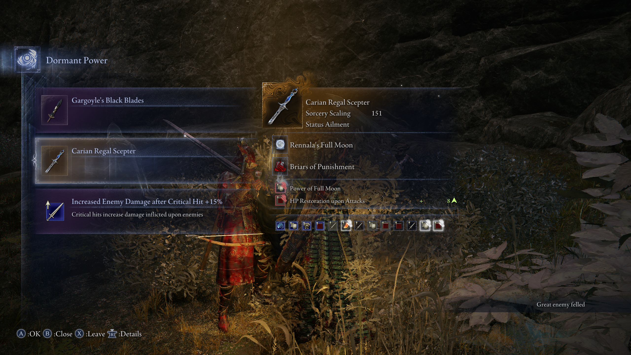 Elden Ring Nightreign legendary weapons list: The Carian Regal Scepter legendary weapon as a dormant power reward.