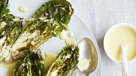 CHARRED LITTLE GEM WITH SAFFRON DRESSING