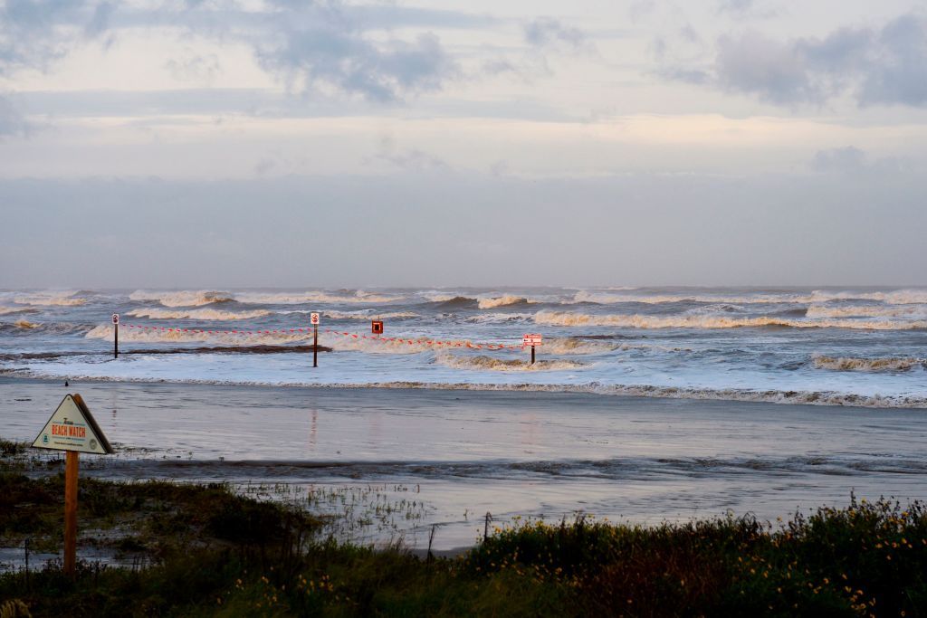 High surf in Galveston, Texas.