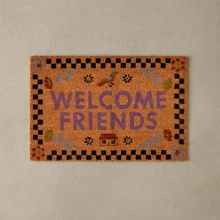 welcome friends fun colorful doormat with painted prints