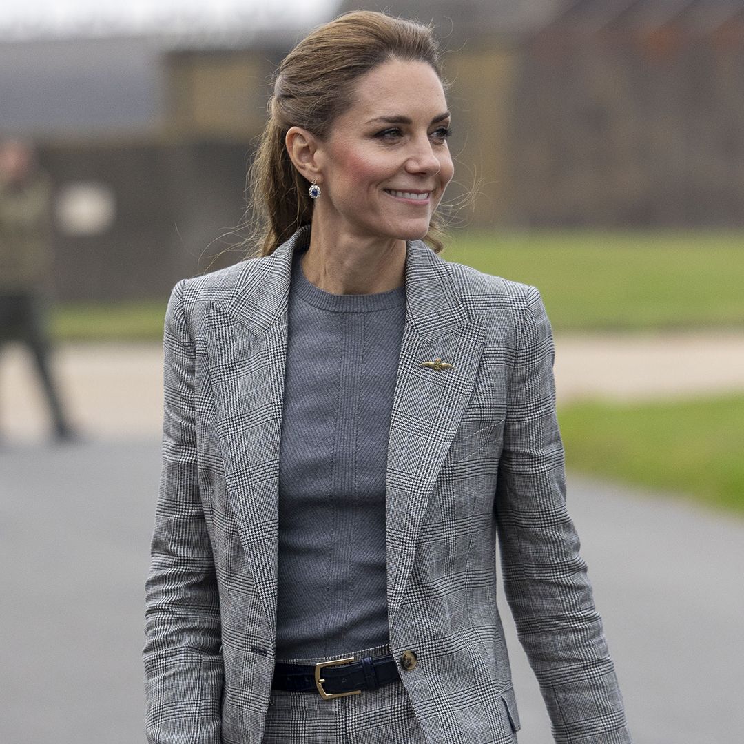 CONINGSBY, ENGLAND - OCTOBER 2: Catherine, Princess of Wales, Royal Honorary Air Commodore, visits RAF Coningsby in Lincolnshire during her first official engagement at the station, on October 2, 2025 in Coningsby, England. During the visit, Her Royal Highness learned about the station&#039;s operational role, met Quick Reaction Alert personnel, viewed a Typhoon aircraft, and toured the new Typhoon Future Synthetic Training facility, and also met families of personnel serving at the base. (Photo by James Glossop - WPA Pool/Getty Images)