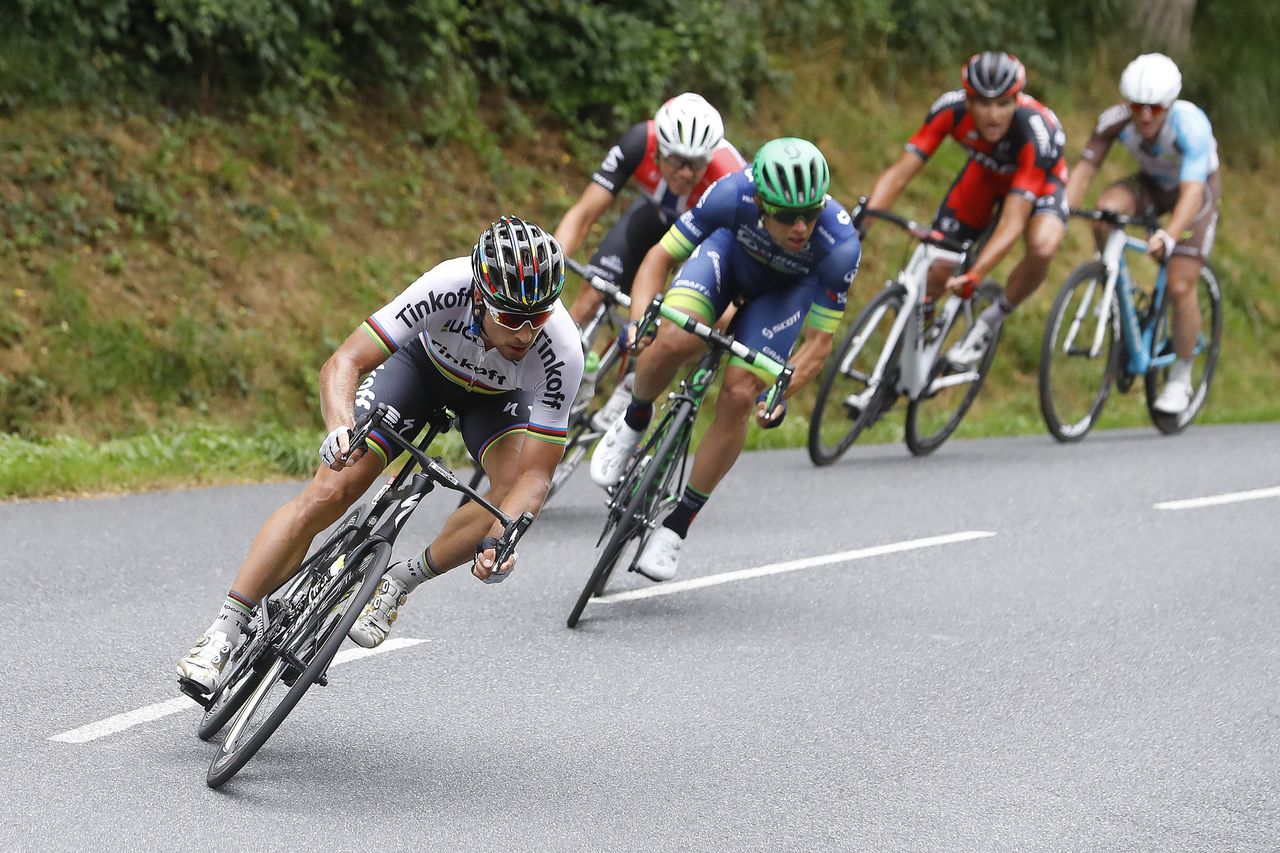 Peter Sagan (Tinkoff) helps drive the breakaway