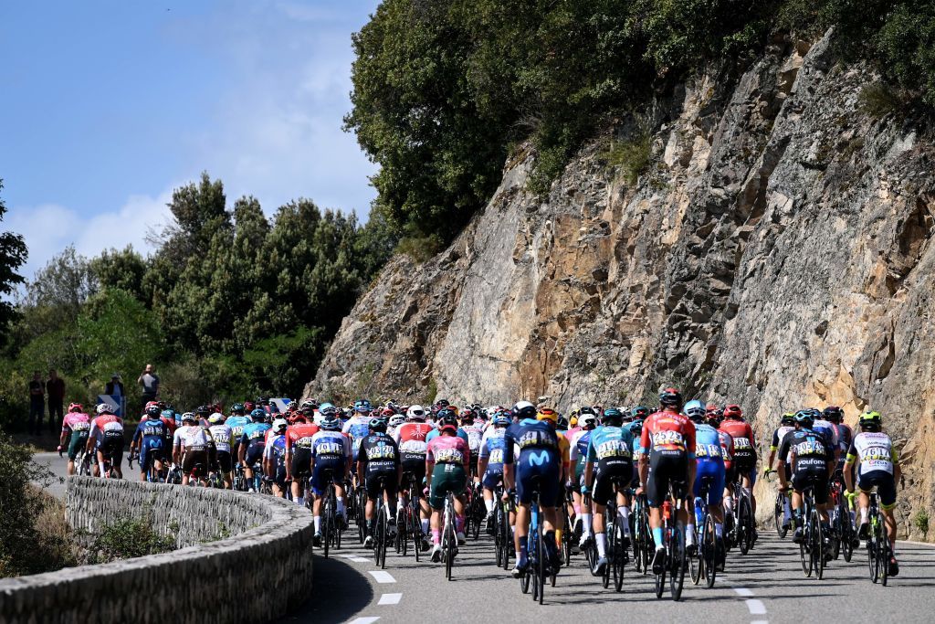 Illustration picture shows the pack of riders in action during the first stage of the Criterium du Dauphine cycling race 192 km between La VoultesurRhone and Beauchastel France Sunday 05 June 2022 BELGA PHOTO DAVID STOCKMAN Photo by DAVID STOCKMAN BELGA MAG Belga via AFP Photo by DAVID STOCKMANBELGA MAGAFP via Getty Images