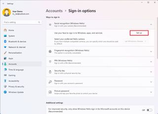 Facial recognition setup