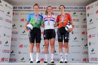 Picture by Alex Whitehead/SWpix.com - 26/06/2026 - Cycling - British Cycling National Championships - 2026 LLOYDS NATIONAL ROAD RACE CHAMPIONSHIP - WOMEN - Aberystwyth, Ceredigion, Wales - Zoe Backstedt CANYON // SRAM Zondacrypto celebrates becoming National and U23 Road Race Champion - 2nd Josie Knight and third Millie Couzens