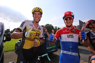 Celebrations for LottoNl-Jumbo after Dylan Groenewegen's win