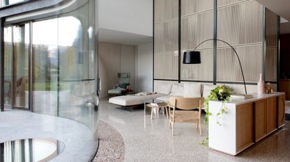 A terrazzo floor in a living room