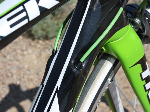 Cable routing is internal for a clean appearance and protection from the elements but the actual cable paths are almost exactly identical to traditional down tube routing for minimal friction