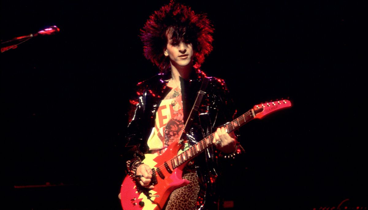 Steve Stevens performs with Billy Idol at the Poplar Creek Music Theater in Hoffman Estates, Illinois on June 1, 1984