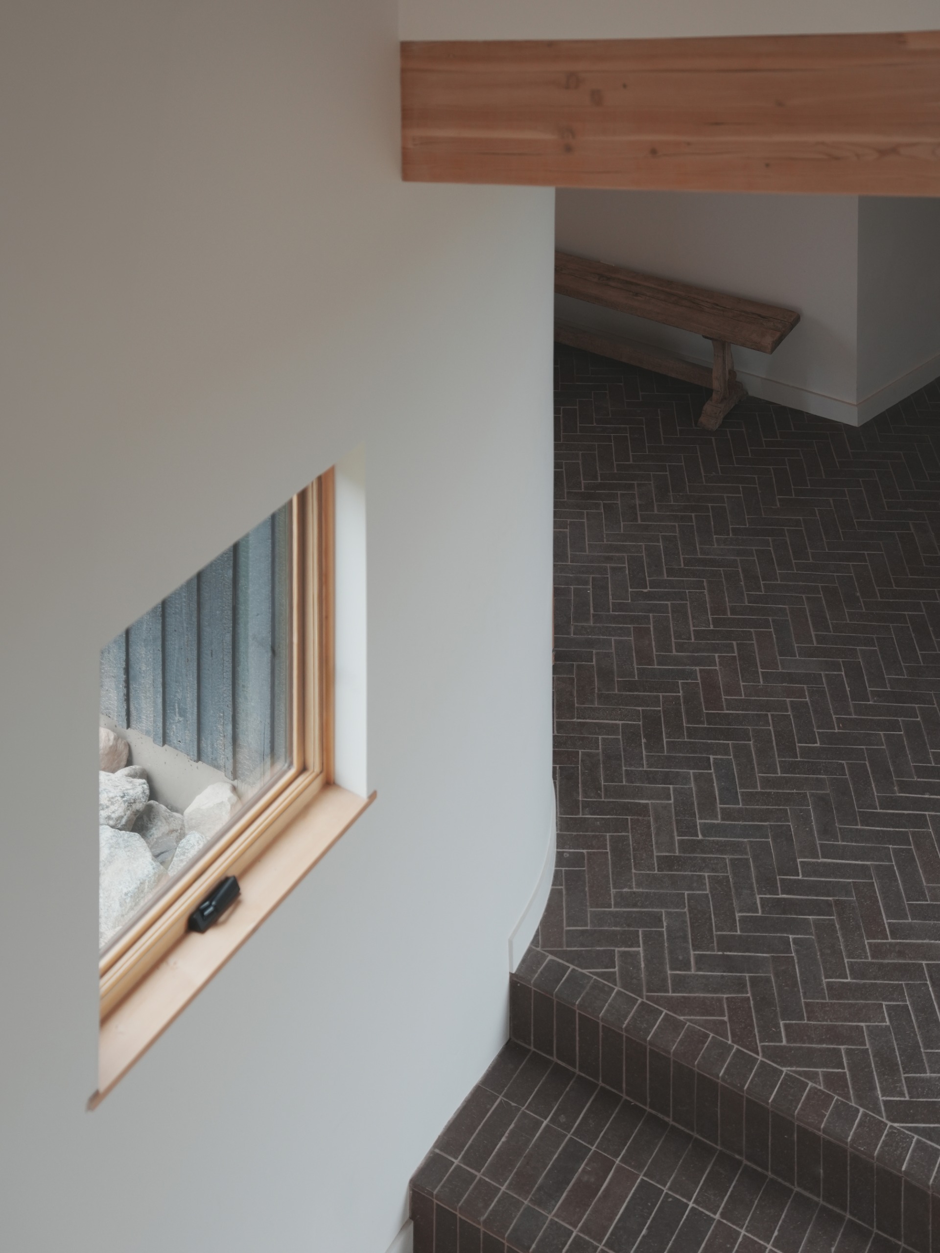 Looking down from the first floor into the entrance hall
