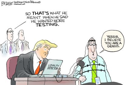 Political Cartoon U.S. Trump requests more loyalty testing coronavirus cabinet