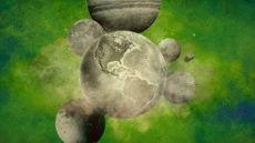 Illustration of Earth and other planets in a haze of pollution