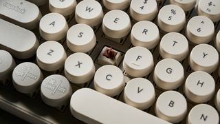 A photo of the Logitech Pop Keys keyboard, close up on the brown switches