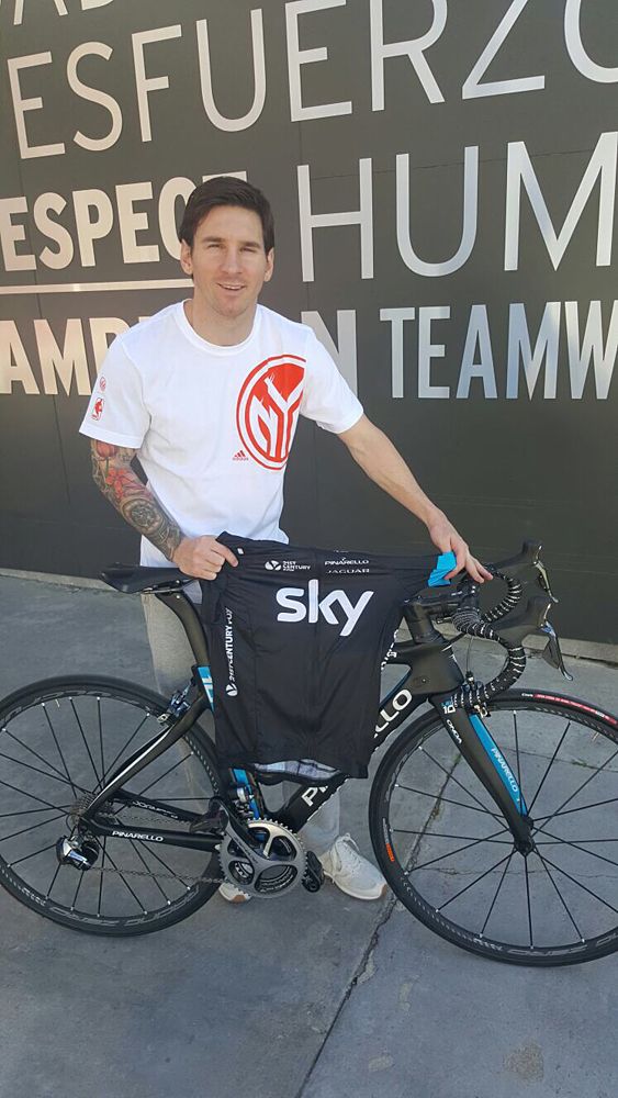 Lionel Messi and his Team Sky gifts