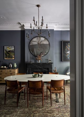 Grey dining room in Downpipe by Farrow & Ball oversized rug