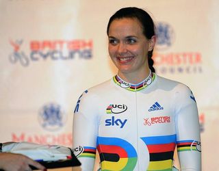 Victoria Pendleton (Sky Track Cycling) is all smiles following her national championship in the sprint competition.