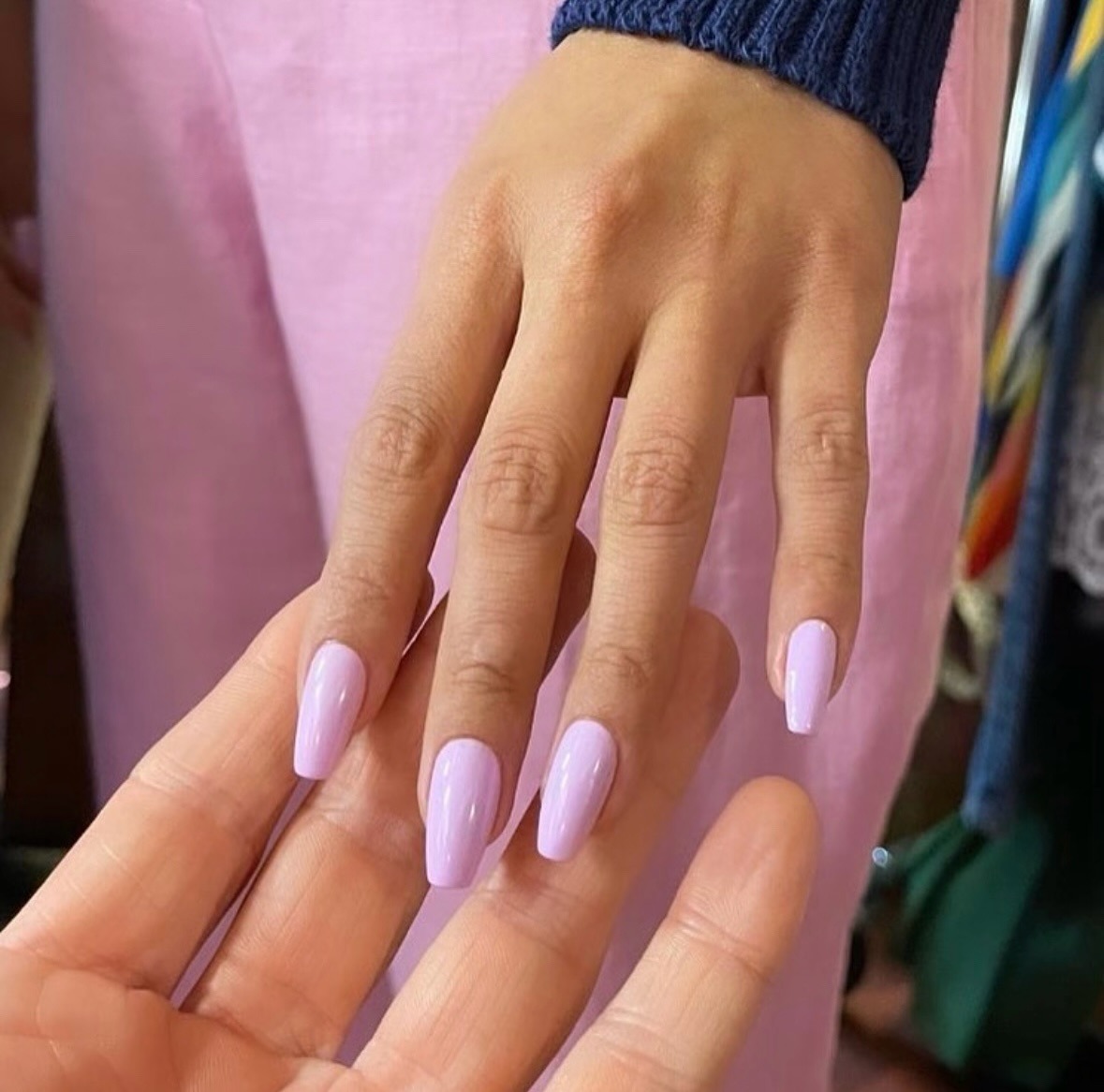A pink lilac ballerina manicure